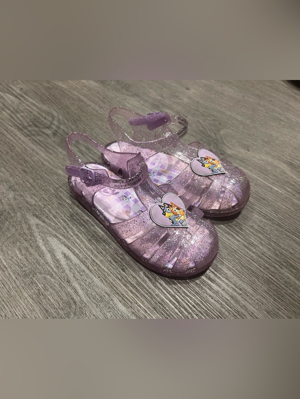 Girls' Glitter Purple Jelly Sandals with Heart Character Accent